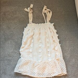 Textured tie dress in cream